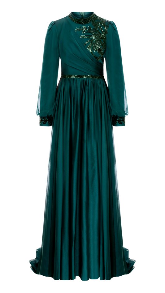 Elegance Embodied: Navy Blue Glitter Janjan Chiffon Modest Dress