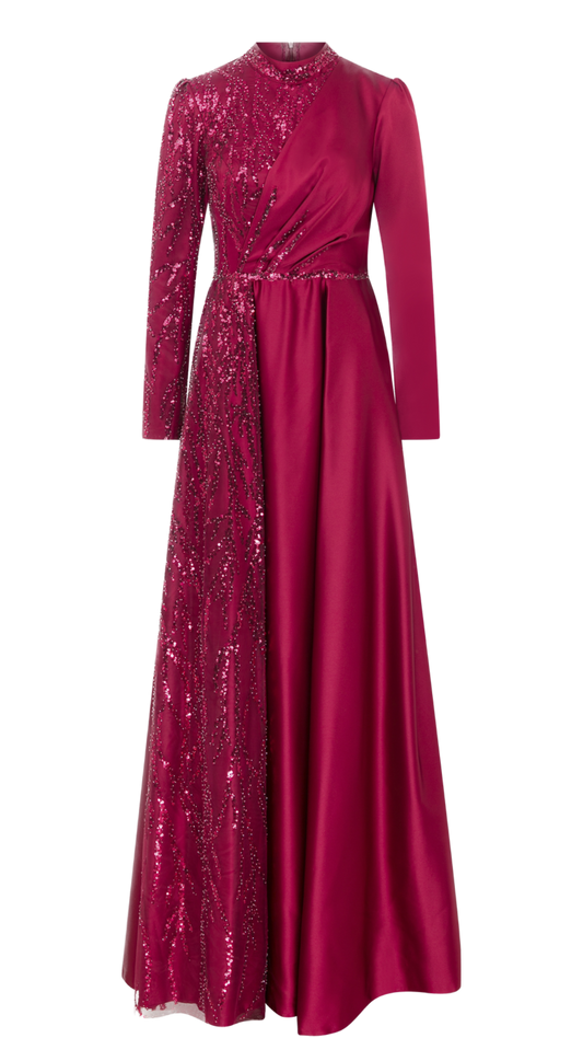 Timeless Elegance: Satin Draped Modest Dress